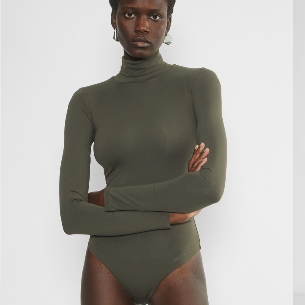 Olive Green Long Sleeve Turtleneck Bodysuit